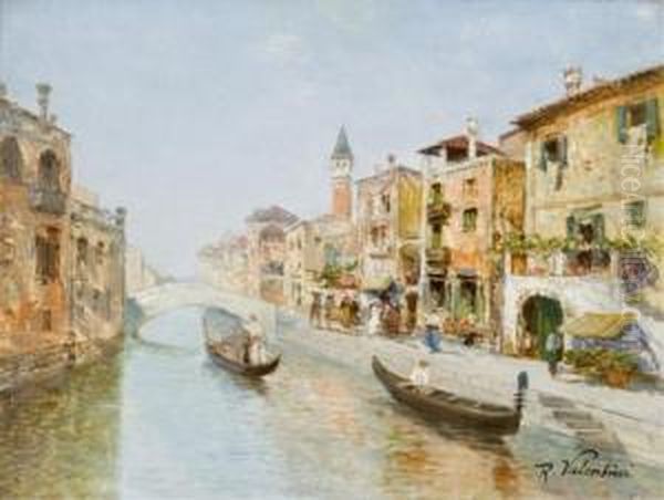 Venetian Canal Scene Oil Painting by R. Valentini