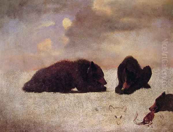 Grizzly Bears Oil Painting by Albert Bierstadt