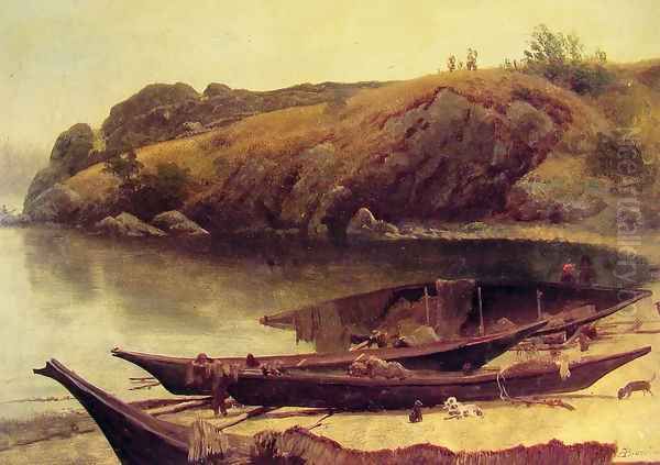 Canoes Oil Painting by Albert Bierstadt