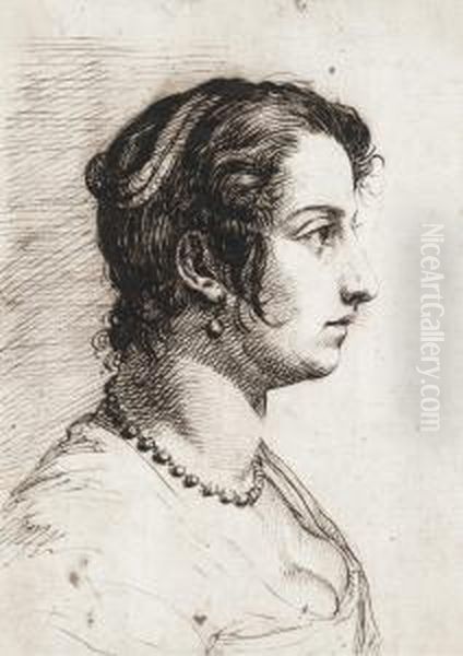 Head Of A Woman In Profile Oil Painting by Gianluigi Valesio