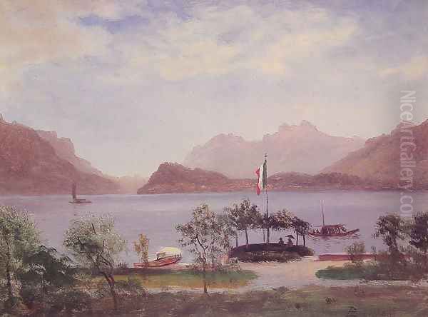 Italian Lake Scene Oil Painting by Albert Bierstadt