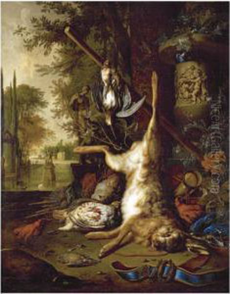 Still Life With Dead Game And An Ornate Vase Oil Painting by Dirk Valkenburg