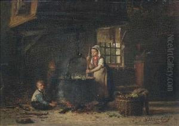 In A Peasant's Kitchen. Oil Painting by Hendrik Valkenburg