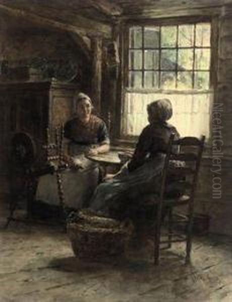 A Pleasent Conversation Oil Painting by Hendrik Valkenburg