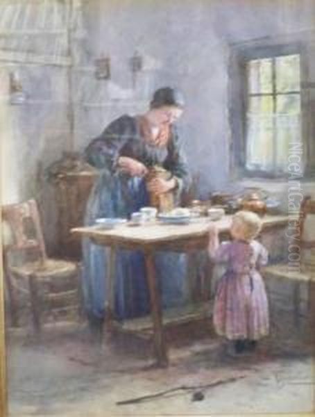 Mother And Daughter In The Kitchen Oil Painting by Hendrik Valkenburg