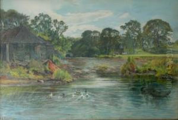 The Auld Brig, Cramond Oil Painting by William Fleming Vallance