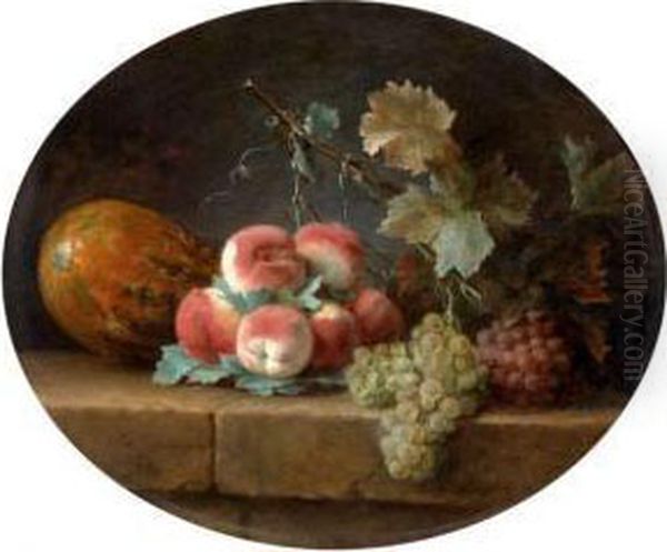 Peches, Melon Et Raisins Sur Un Entablement De Pierre Oil Painting by Anne Vallayer-Coster