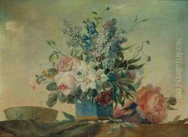 Fleurs Dans Un Vase En Porcelaine Bleue Oil Painting by Anne Vallayer-Coster