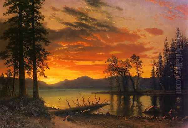 Sunset Over The River Oil Painting by Albert Bierstadt