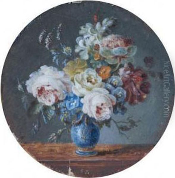 Bouquet De Fleurs Dans Un Vase Bleu Oil Painting by Anne Vallayer-Coster