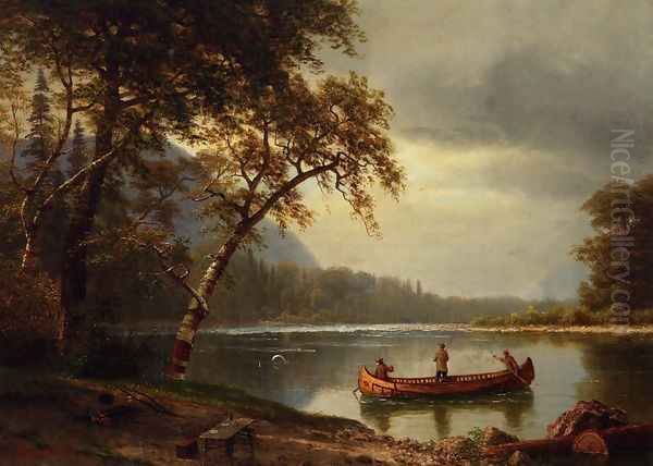 Salmon Fishing On The Cascapediac River Oil Painting by Albert Bierstadt