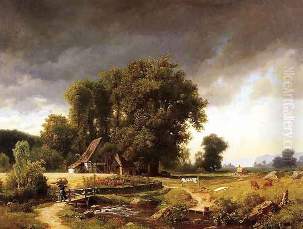 Westphalian Landscape Oil Painting by Albert Bierstadt