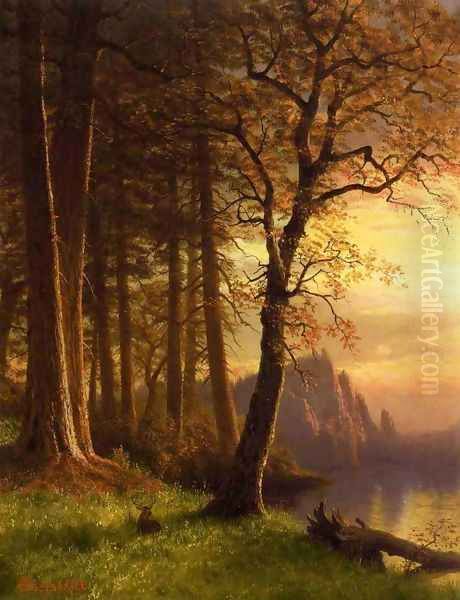 Sunset In California Yosemite Oil Painting by Albert Bierstadt