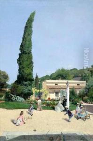 Ninos Jugando En Villa Romana. Oil Painting by Lorenzo Valles