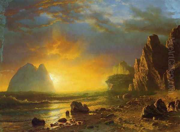 Sunset On The Coast Oil Painting by Albert Bierstadt