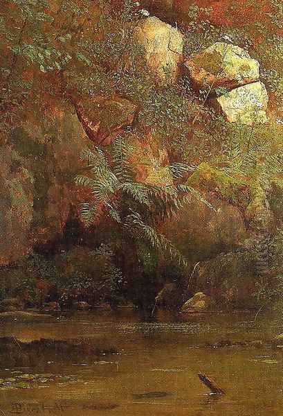 Ferns And Rocks On An Embankment Oil Painting by Albert Bierstadt