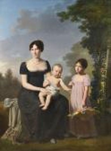 Portraits D'elisa Bonaparte Et Les Enfants Princiers Oil Painting by Jacques Antoine Vallin