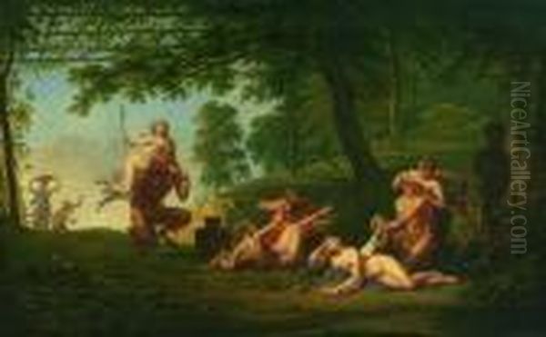 Nymphes Et Satyres Sur Sa Toile D'origine, Agrandie Dans La Partie Superieure. Oil Painting by Jacques Antoine Vallin