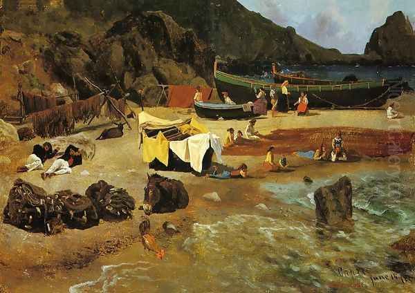 Fishing Boats At Capri Oil Painting by Albert Bierstadt