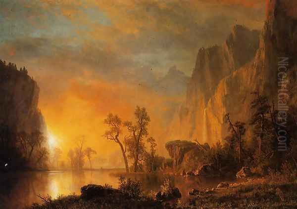 Sunset In The Rockies Oil Painting by Albert Bierstadt