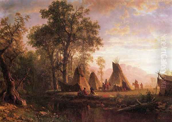 Indian Encampment Late Afternoon Oil Painting by Albert Bierstadt