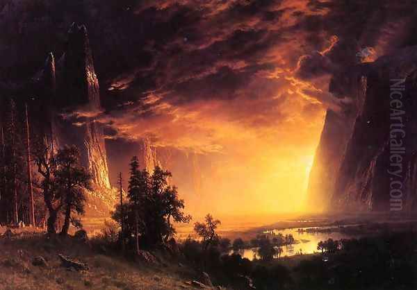 Sunset In The Yosemite Valley Oil Painting by Albert Bierstadt