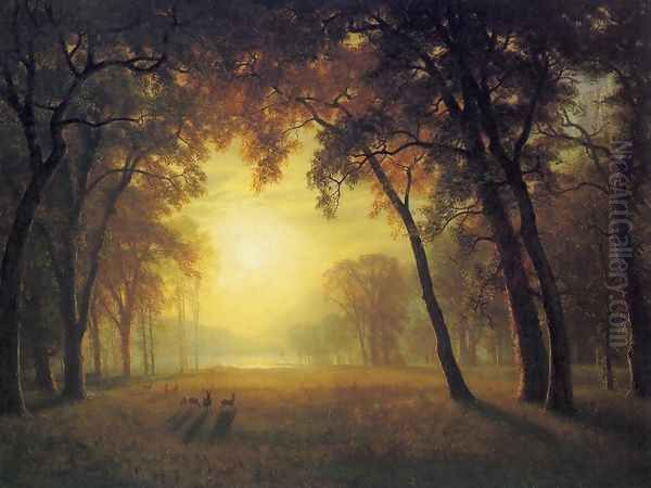 Deer in a Clearing Oil Painting by Albert Bierstadt