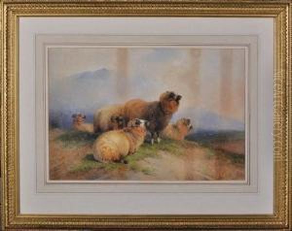 Sheep On A Hillside Oil Painting by Frederick E. Valter