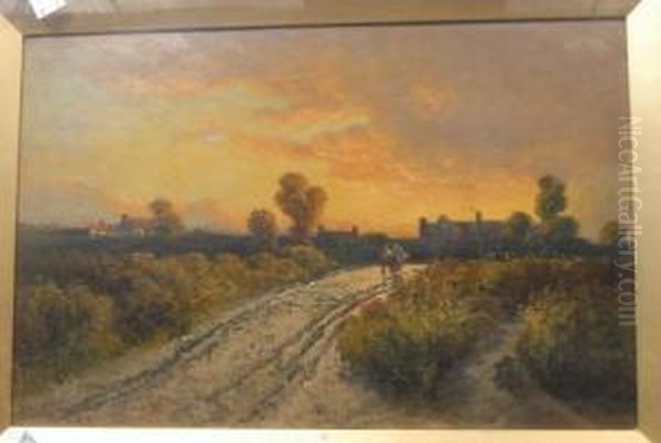 Figures On A Path At Sunset Oil Painting by Henry Valter