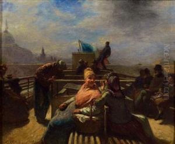 Vapeur Sur La Seine Oil Painting by Edmond Eugene Valton