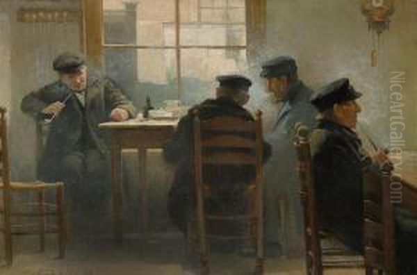 Tavern Interior With Men Smoking Pipes Oil Painting by Florimond Van Acker