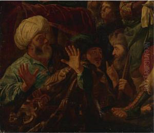 Possibly Ahasveros Condemning Haman Oil Painting by R. Van Adelo