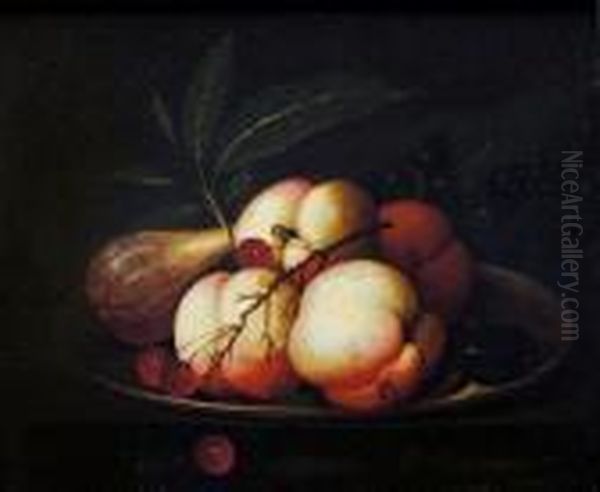 Piatto Con Pesche, Uva E Fichi Oil Painting by Evert Van Aelst