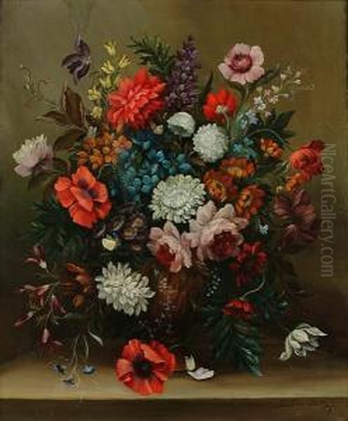 A Still Life Of Flowers On A Stone Ledge Oil Painting by Jacob Van Aelst