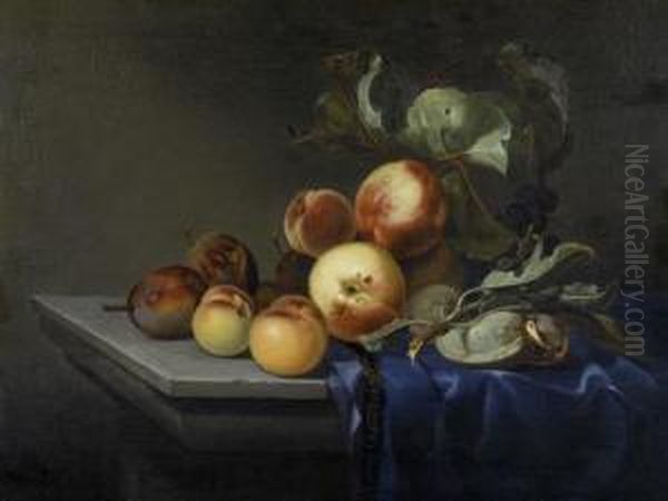 Still Life Of Fruits With Peaches And Grapes Oil Painting by Willem Van Aelst