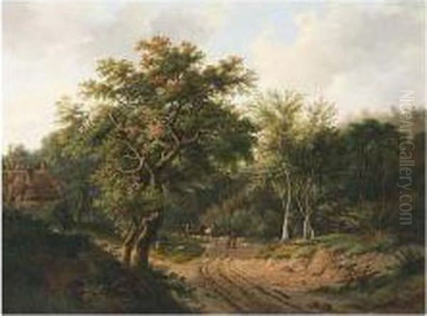 Travellers On A Path In A Wooded Landscape Oil Painting by Graaf Bylandt Alfred Edouard Van Agenor