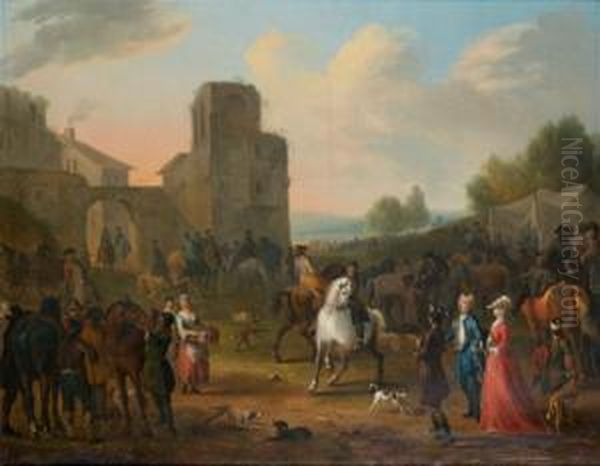 Un Marche Aux Chevaux A L'entree D'une Ville Oil Painting by Joseph van Aken