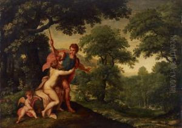 Grosse Waldlandschaft Mit Venus Und Adonis Oil Painting by Denys Van Alsloot