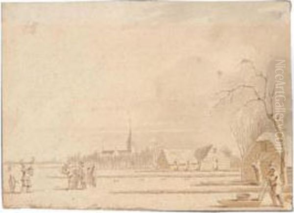 Winter Scene Oil Painting by Cornelis Ploos Van Amstel