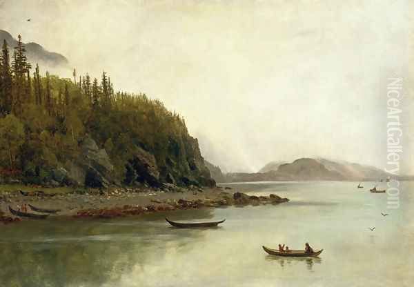 Indians Fishing Oil Painting by Albert Bierstadt