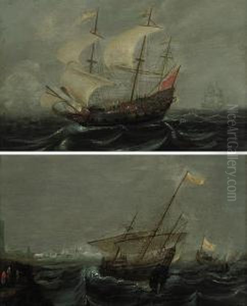 A Dutch Man-o'-war And Other Shipping In Choppy Waters Oil Painting by Hendrik van Anthonissen