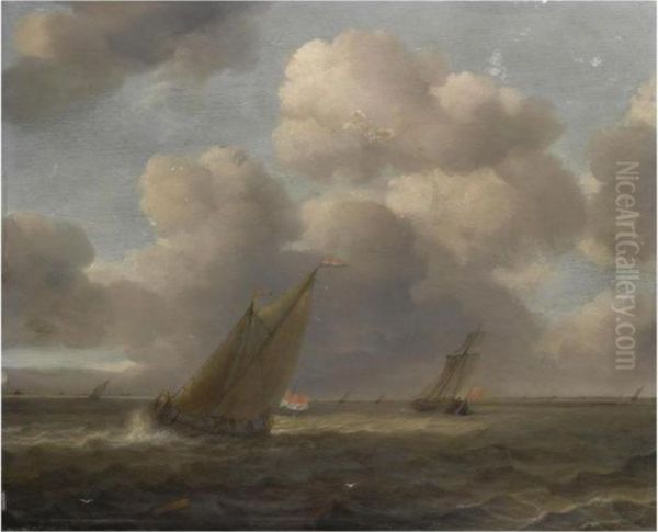 A Seascape With Small Dutch Vessels In A Stiff Breeze Oil Painting by Hendrik van Anthonissen