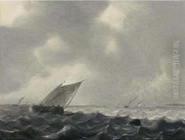 A Boeier And Other Sailing Vessels In A Stiff Breeze On The Zuiderzee Oil Painting by Hendrik van Anthonissen