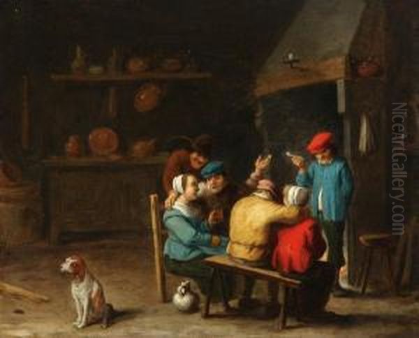 Making Merry - An Interior Tavern Scene Oil Painting by Thomas Van Apshoven