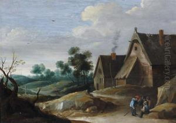 Paysans Discutant Devant Une Ferme Oil Painting by Thomas Van Apshoven