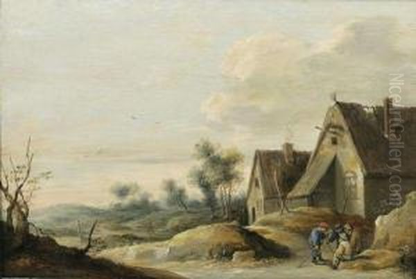 Groupe Depaysans Discutant Devant Une Chaumiere Oil Painting by Thomas Van Apshoven