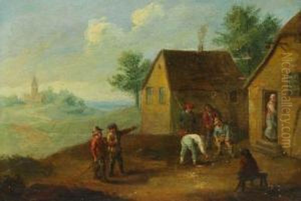 Bauern Beim Bocciaspiel Vor Einem Wirtshaus Oil Painting by Thomas Van Apshoven