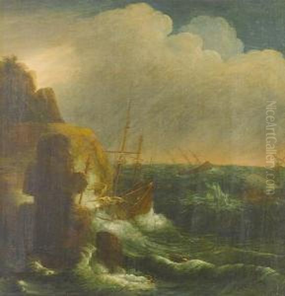 A Shipwreck On A Rocky Coast Oil Painting by Andries Van Eertvelt