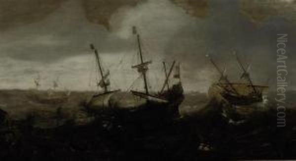 A Whaling Expedition In A Rough Sea Oil Painting by Andries Van Eertvelt