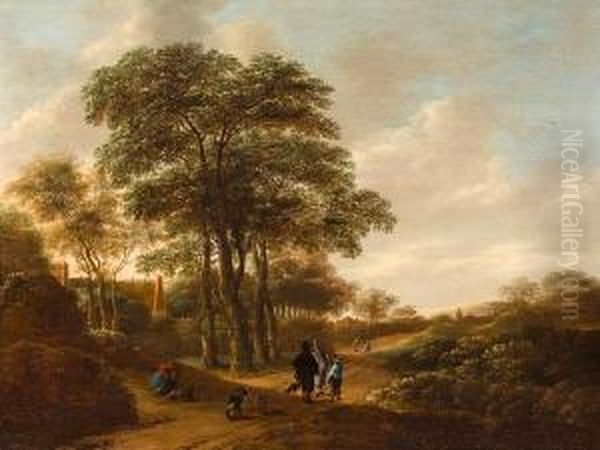 Figures In A Landscape Oil Painting by Pieter Jansz. van Asch